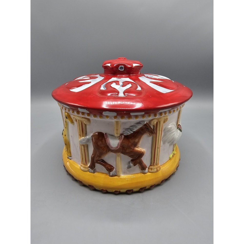 Vintage Corning Factory Ceramic Carousel Animals‎ Cookie Jar Zebra Giraffe